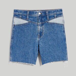 High-Rise Long Denim Shorts: Contrast Yoke Edition